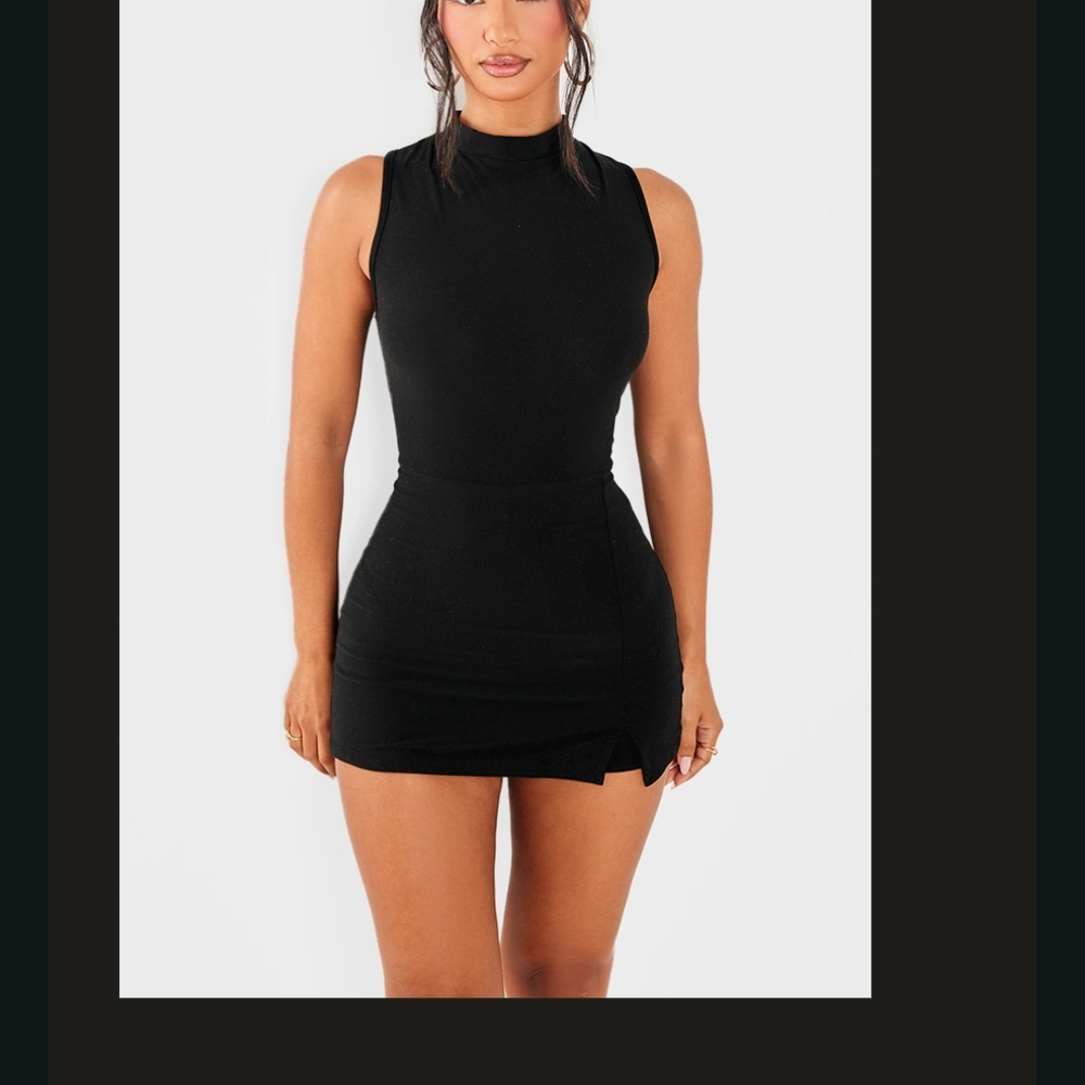 PrettyLittleThing Black Mock Neck Skort Romper